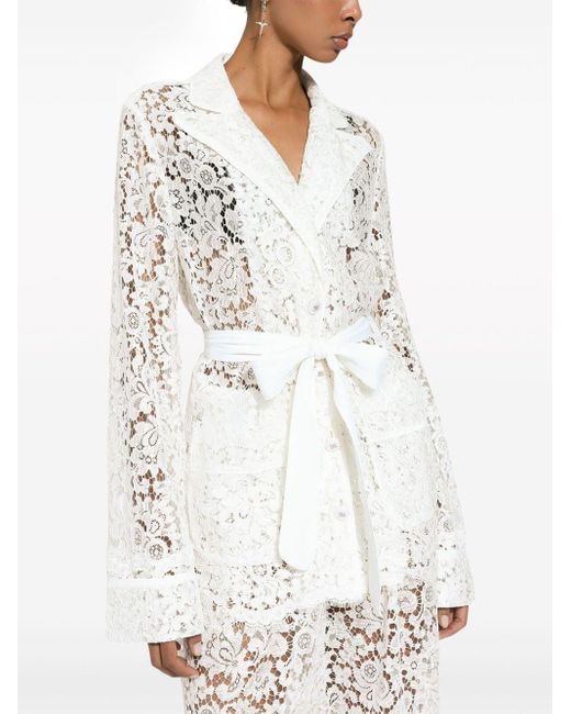 Dolce & Gabbana Blouse Met Bloemenkant En Ceintuur in het White