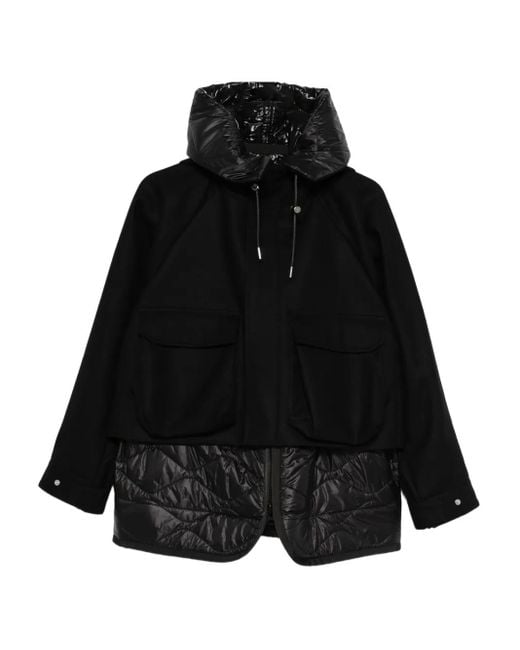 Sacai Black Hooded Quilted Panel Jacket