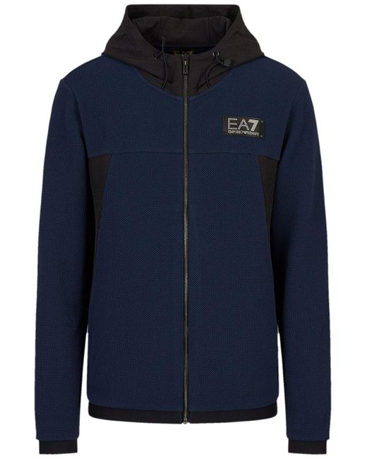 Emporio Armani Blue Logo-patch Zip-up Hoodie for men