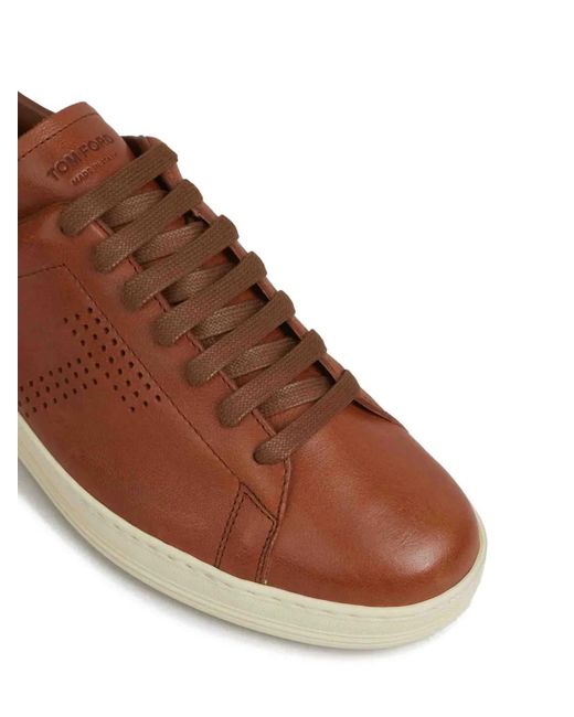 Tom Ford Brown Perforated-Logo Sneakers for men