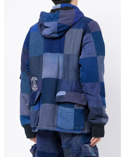 Greg Lauren Blue Patchwork-Design Coat for men