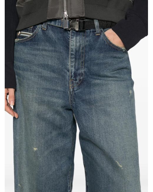 Sacai Blue Distressed Wide-Leg Jeans for men