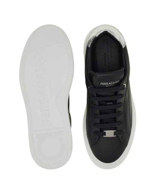 Ferragamo Blue Logo-Patch Leather Sneakers