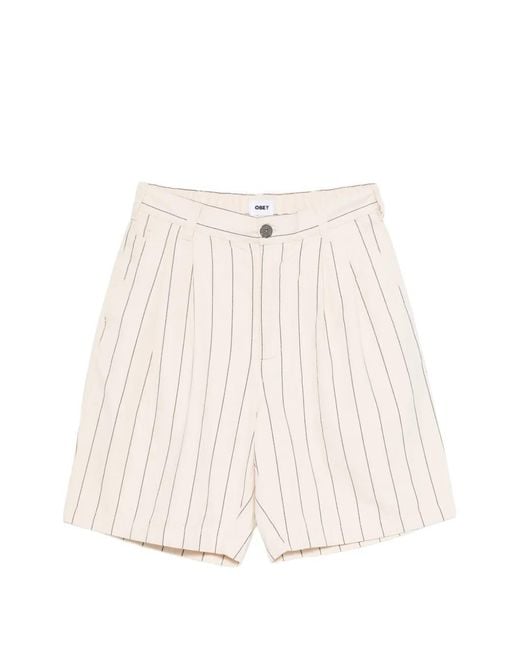 Obey White Pinstripe-Pattern Pleated Shorts for men