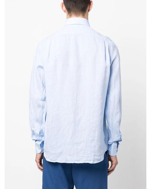 Paul & Shark Blue Long-Sleeve Linen Shirt for men