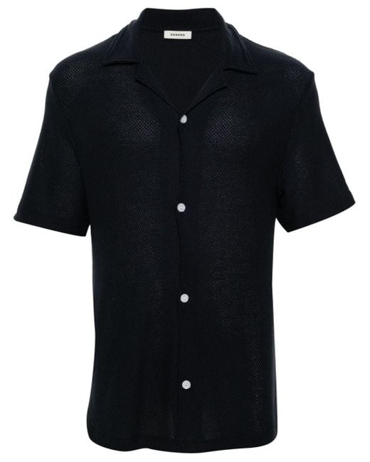 Sandro Black Camp-collar Ribbed-knit Shirt for men