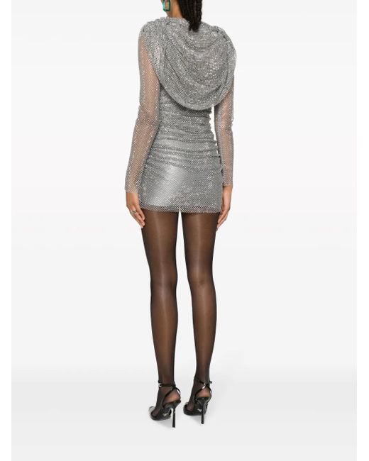 GIUSEPPE DI MORABITO Gray Crystal-Embellished Mesh Minidress