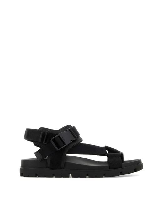 Prada Black Logo-Embossed Fabric Suede Sandals for men