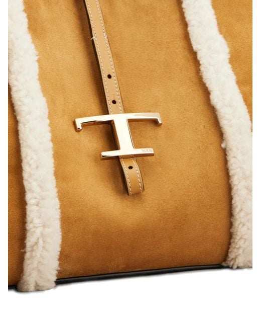 Tod's Natural Shearling-Trimmed T-Buckle Shoulder Bag