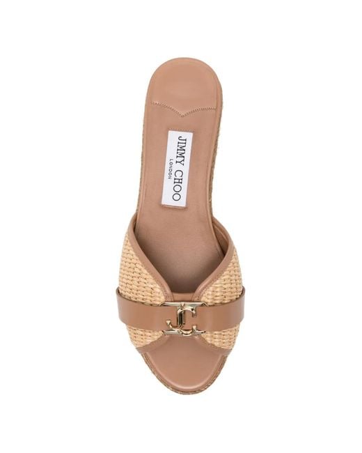 Jimmy Choo Natural Backless Rope Wedge Sandal With 50Mm Heel And Jc Hardware