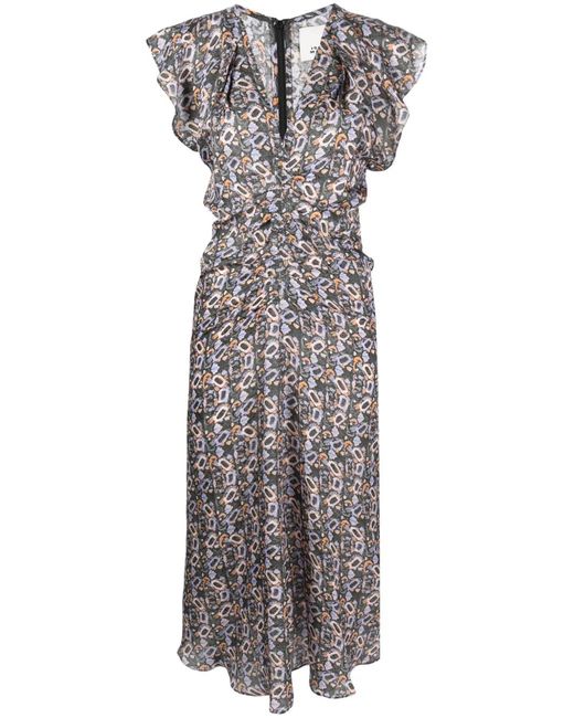 Isabel Marant Gray Lyndsay Graphic-Print Midi Dress