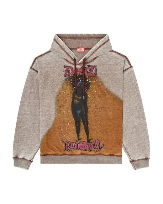 DIESEL Brown S-Boxton Studded-Embellishment Printed Hoodie for men
