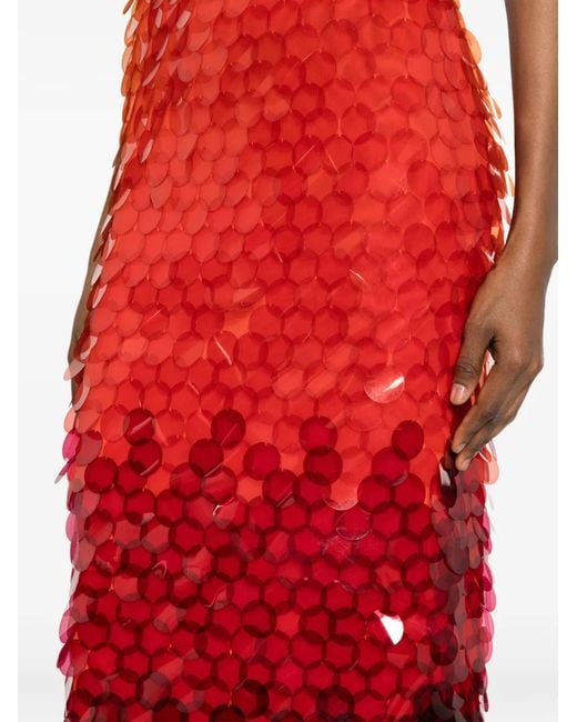 Leslie Amon Red Robe Mi-Longue Paloma À Sequins