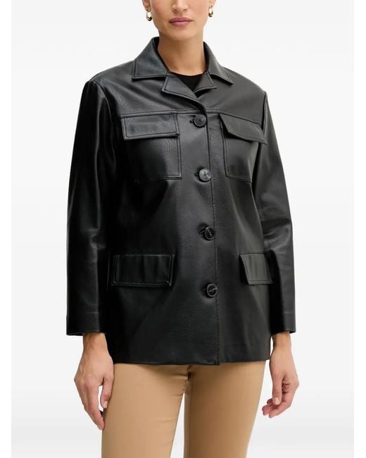 Sisley Black Pocketed Buttoned Shirt Jacket