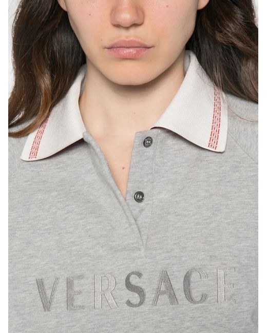 Versace White Logo-Embroidered Cropped Sweatshirt
