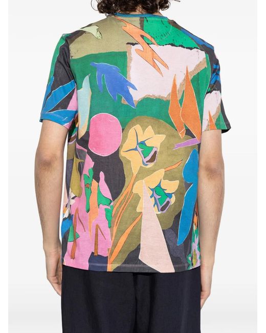 Paul Smith Blue Abstract Floral-Print T-Shirt for men