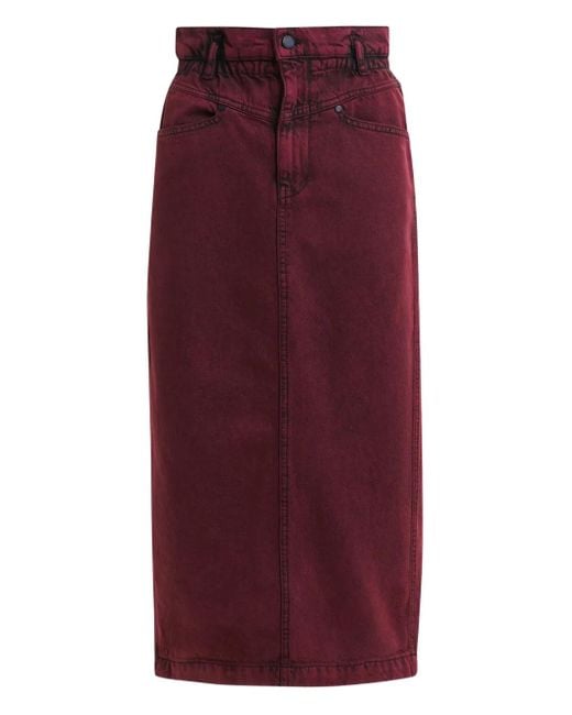 Essentiel Antwerp Purple Elasticated-Waistband Denim Midi Straight Skirt