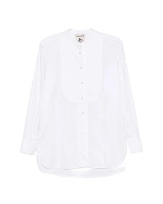 Semicouture White Bib-Panel Band-Collar Shirt