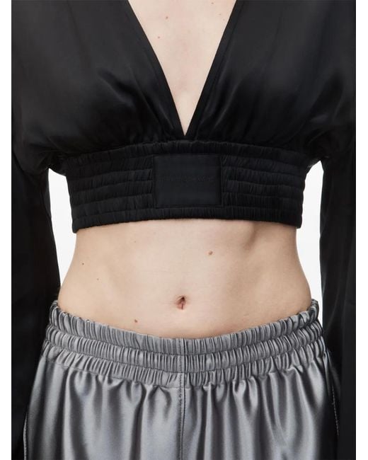 Alexander Wang Black Long-Sleeve Cropped Blouse