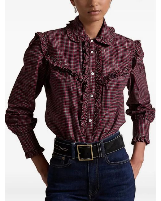 Polo Ralph Lauren Red Ruffled Checked Shirt
