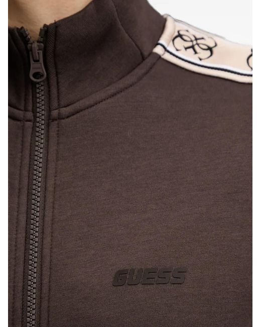 Guess Brown Logo-Tape Zip-Up Sweater