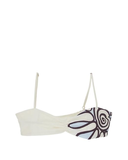 Cala De La Cruz White Lilo Gathered Sweetheart-Neck Bikini Top