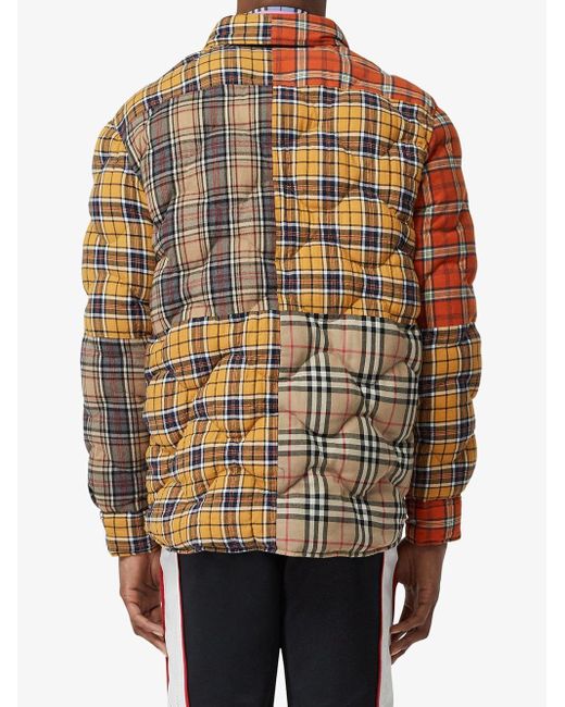 Burberry Cotton Men's Mixed Plaid Quilted Shirt Jacket in Yellow for Men |  Lyst