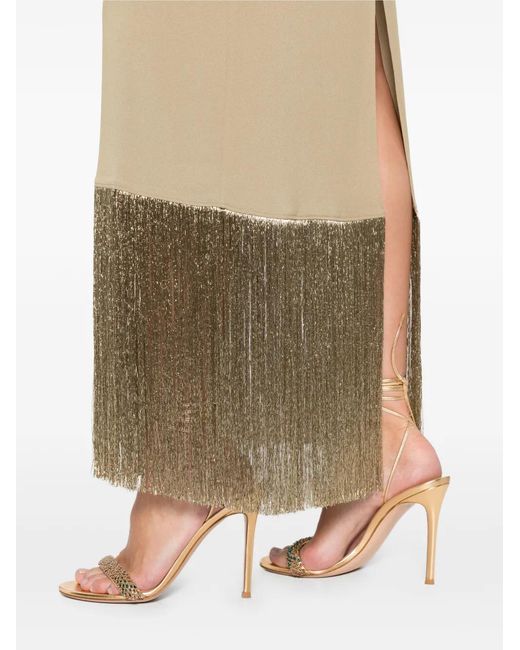Taller Marmo Natural Halterneck Dress With Fringed Hem