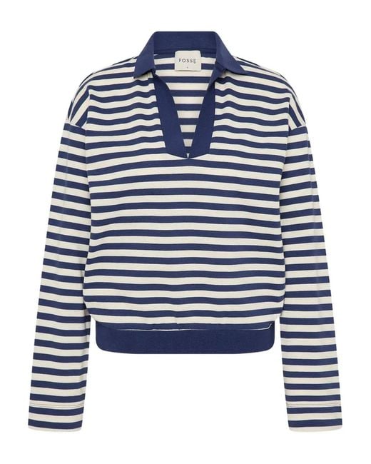 Posse Blue Haisley Striped Polo-Neck T-Shirt