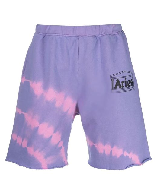 Aries Blue Tie Dye-Print Track Shorts