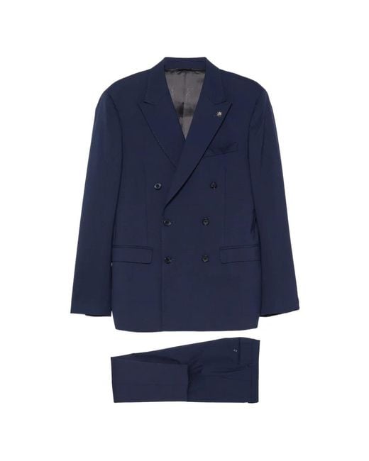 Manuel Ritz Blue Double-Breasted Peak-Lapel Suit for men