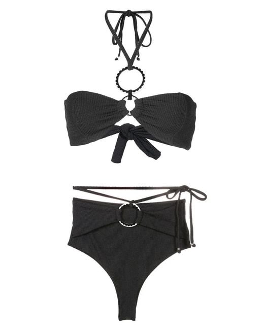 Amir Slama Black Ribbed-Detail Halterneck Bikini