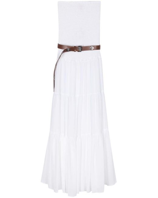 Michael Kors Gesmockte Maxi-jurk Met Ceintuur in het White