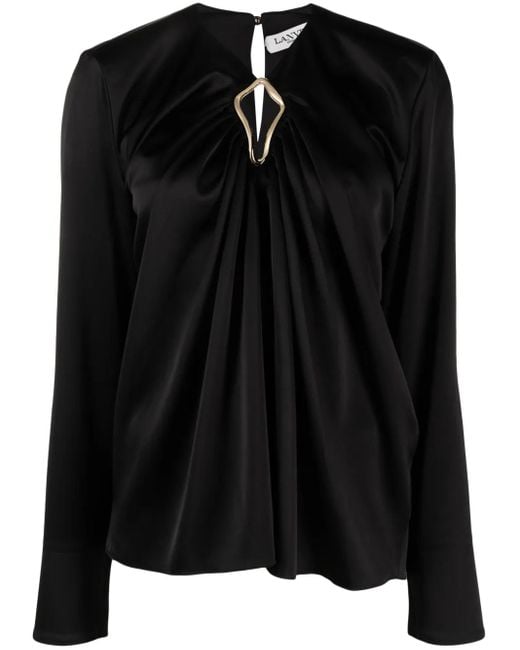 Lanvin Black Draped Long-Sleeved Blouse