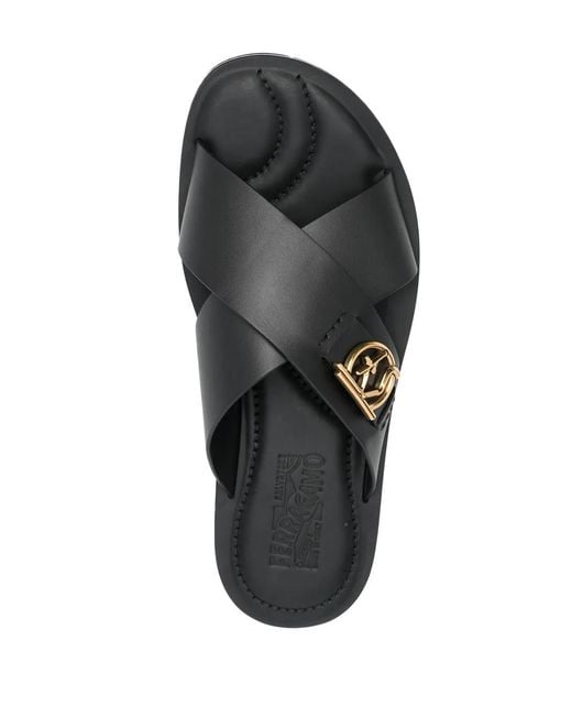Ferragamo Black Logo-Plaque Leather Sandals for men