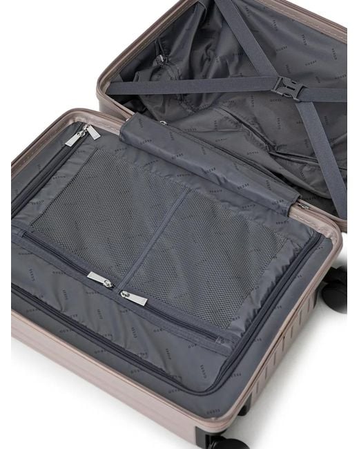 Guess Gray Logo-Plaque Ridged Suitcase