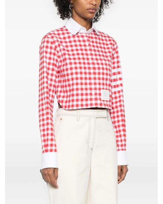 Thom Browne Red 4 Bar Stripes Gingham Check Shirt