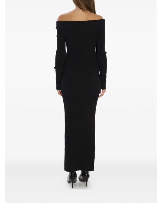 Max Mara Black Ribbed Off-Shoulder Maxi Dress