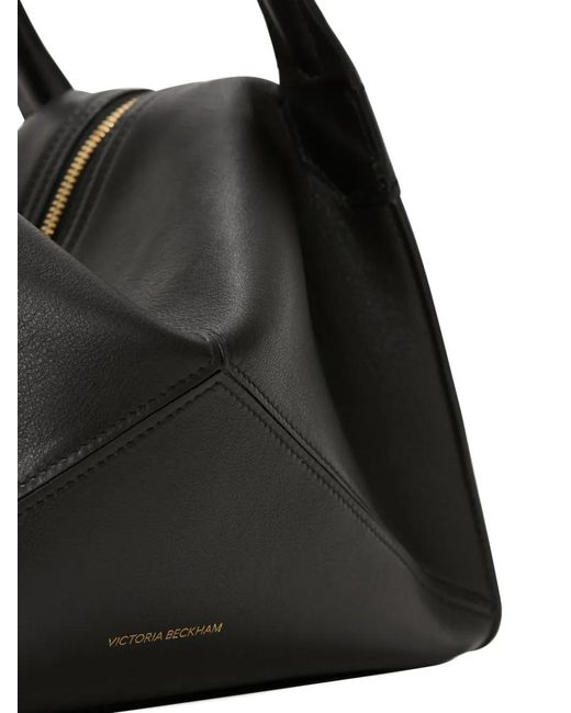 Victoria Beckham Black Sac Cabas En Cuir À Design Plissé