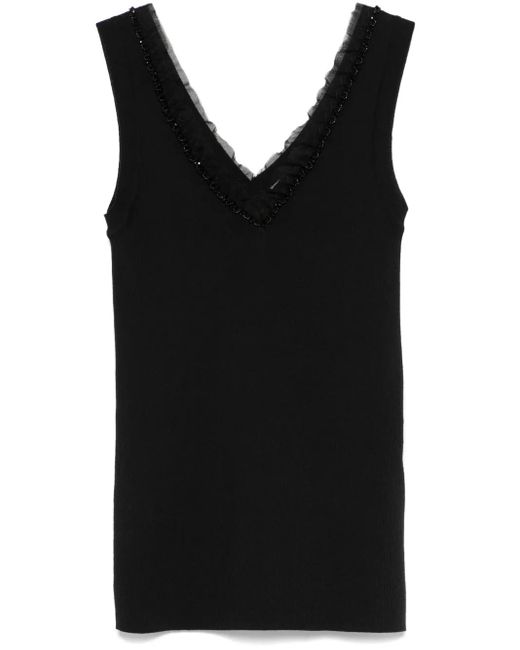 P.A.R.O.S.H. Black Beaded Tank Top