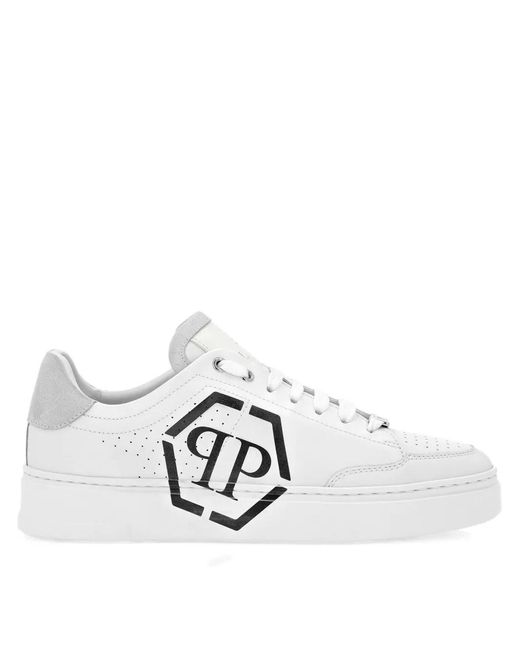 Philipp Plein White Logo-Detailed Leather Sneakers for men