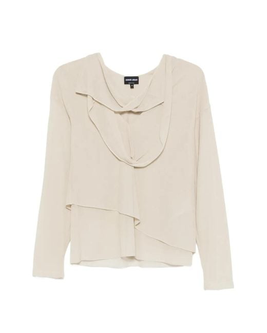 Giorgio Armani White Draped Layered Blouse