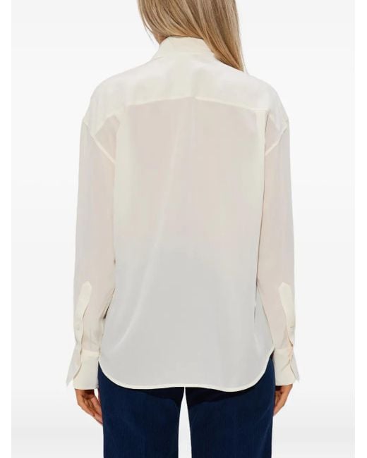 Victoria Beckham White Pleated-Detail Silk Shirt