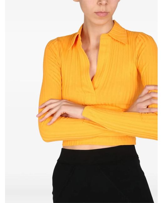 Helmut Lang Orange Collared Ribbed Top