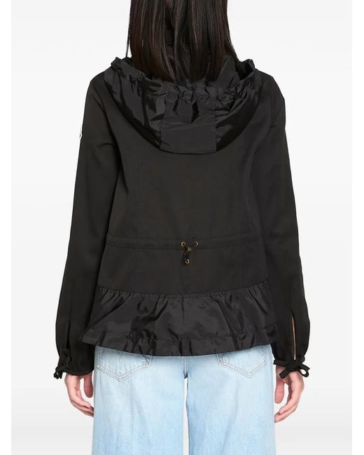 Moncler Black Hooded Drawstring-Waist Jacket