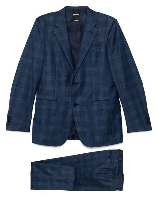 Zegna Blue Checked Suit for men