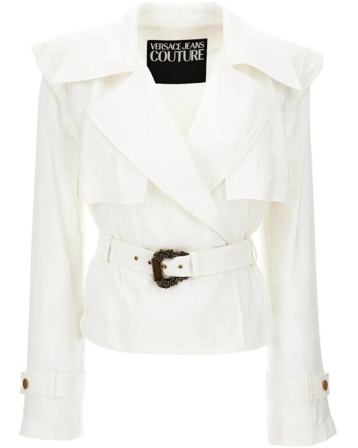 Versace Jeans Couture White Baroque Buckle Blazer