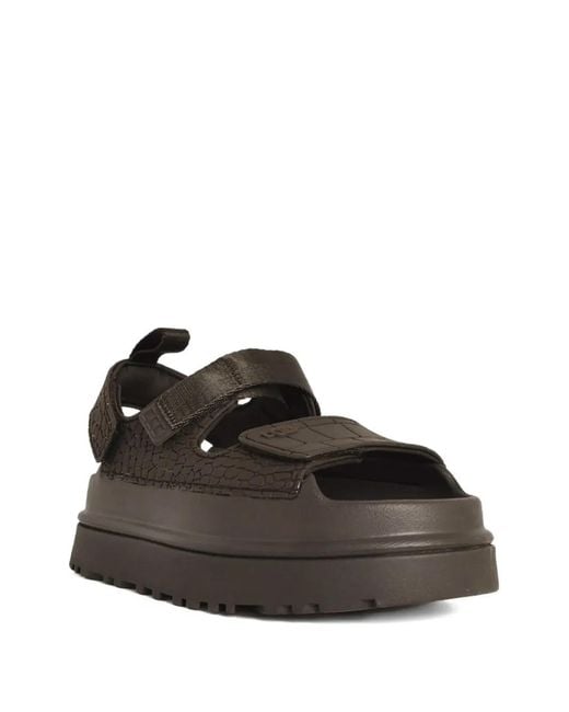 Ugg Black Goldenglow Embossed Straps Leather Sandals