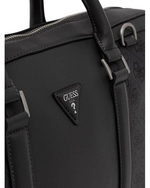 Guess Black Monogram-Print Logo-Plaque Holdall for men