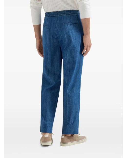 Brunello Cucinelli Blue Cotton Trousers for men